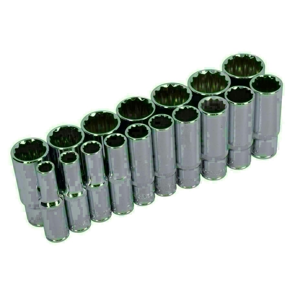 image 1 of 3/8" Drive Double Deep Metric MM Sockets 12 Sided Bi-Hex 8mm - 24mm 17pc
