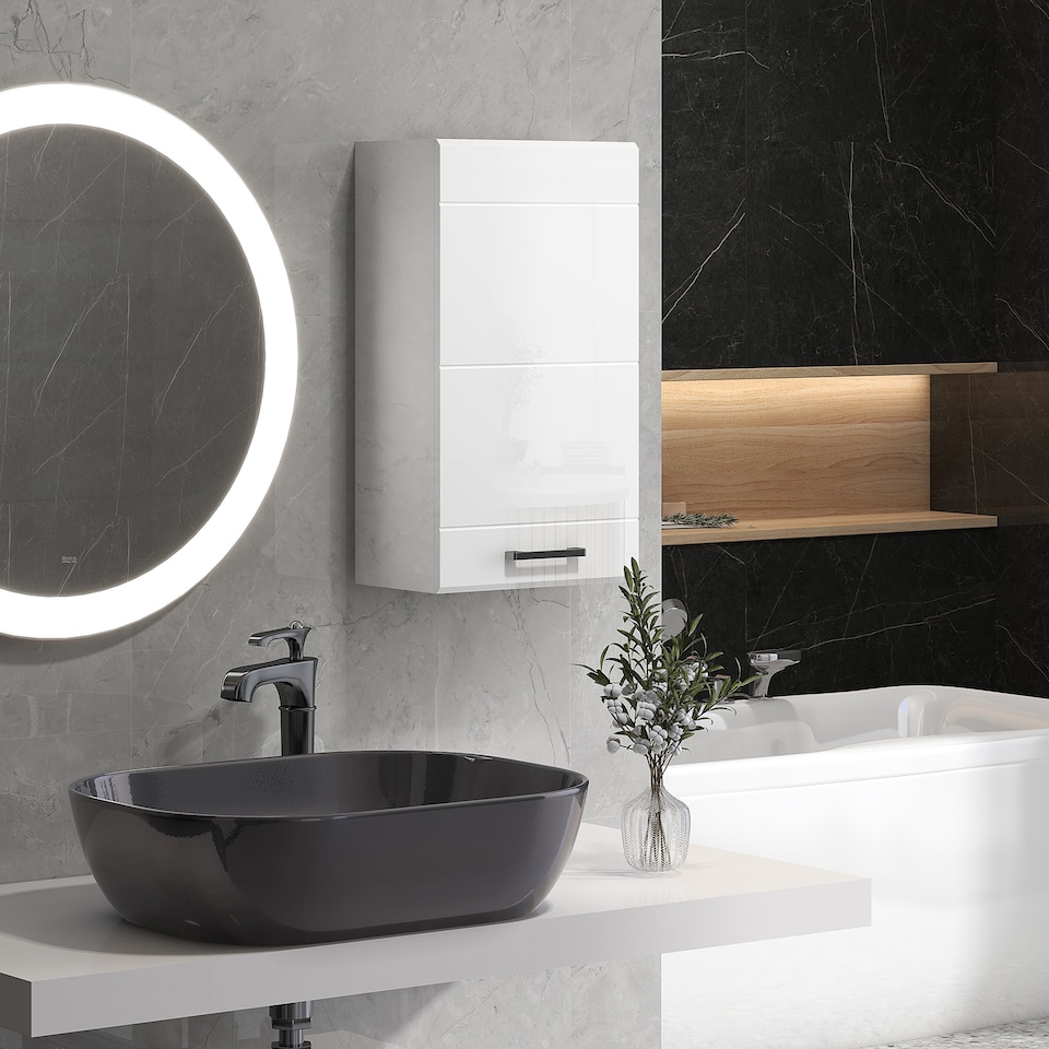 image 1 of kleankin Bathroom Wall Cabinet, High Gloss Soft-Close Storage Cabinet, White