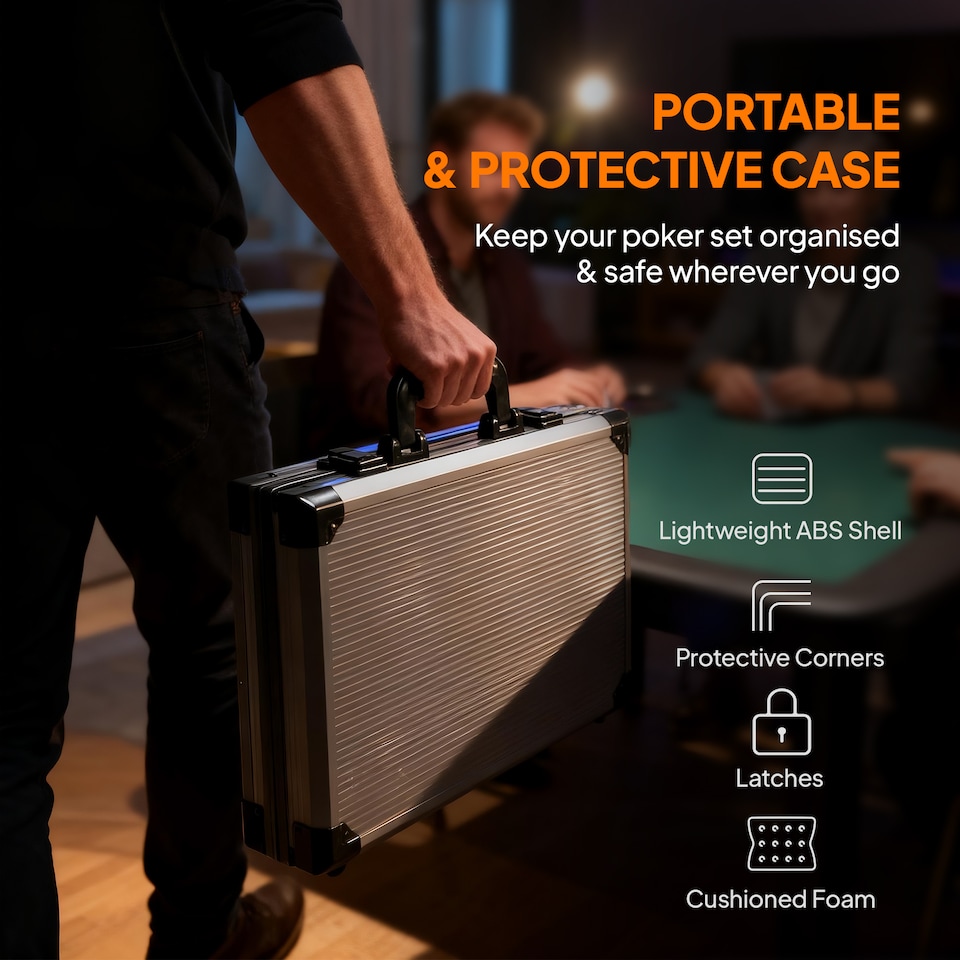 image 1 of SPORTNOW 400-Piece Poker Chips Set with Lightweight ABS Case, Casino Texas Holdem Poker Set with Mat, 11.5g Numbered Poker Chips, Two Decks of Cards, Dealer, Five Dices, Grey