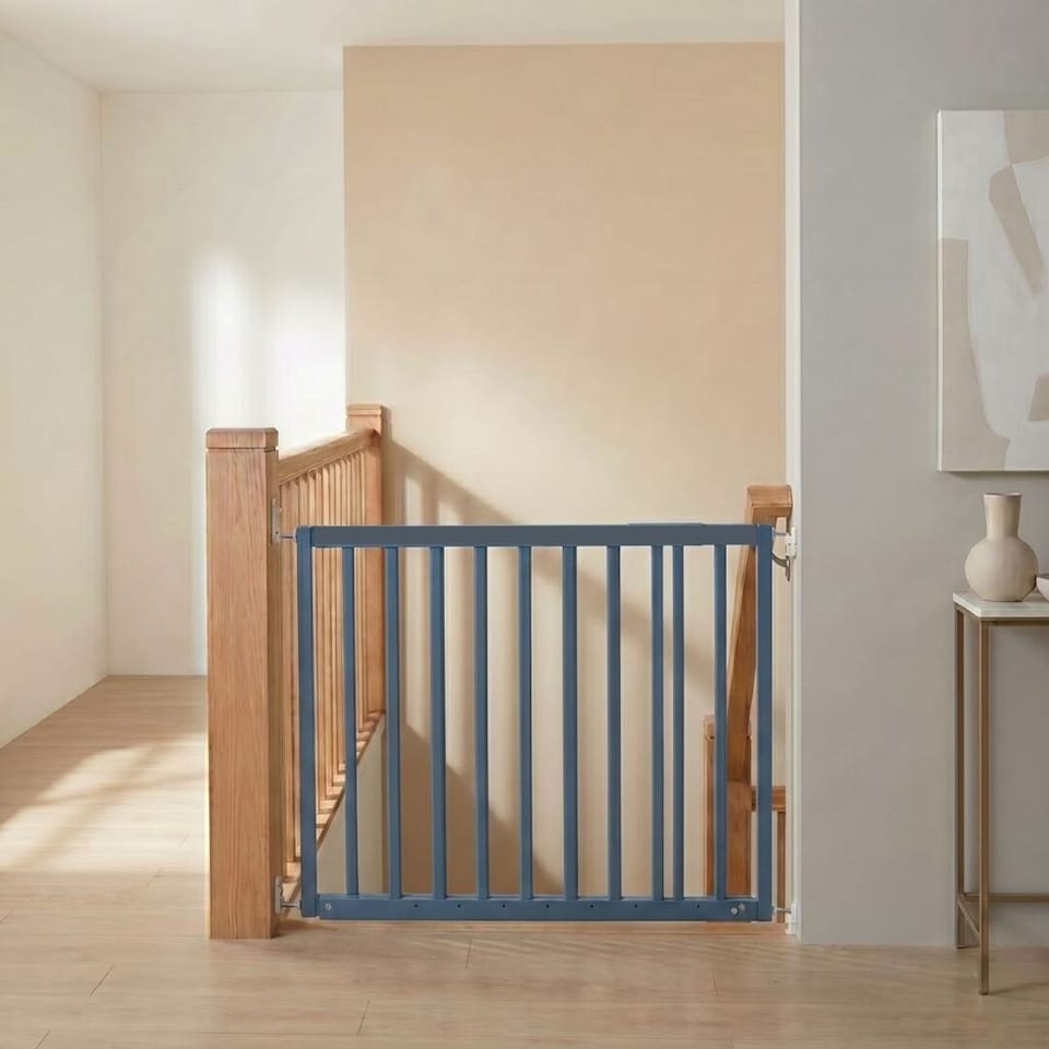 image 1 of Safetots Top of The Stairs Screw Fitted Stair Gate, Azure Blue Wooden, 63.5cm - 105.5cm, Wood Baby Gate, Safety Gate | Blue | 1