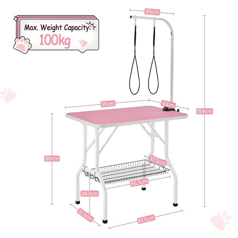 image 1 of Yaheetech 91 cm Wide Dog Grooming Table with Basket Pink