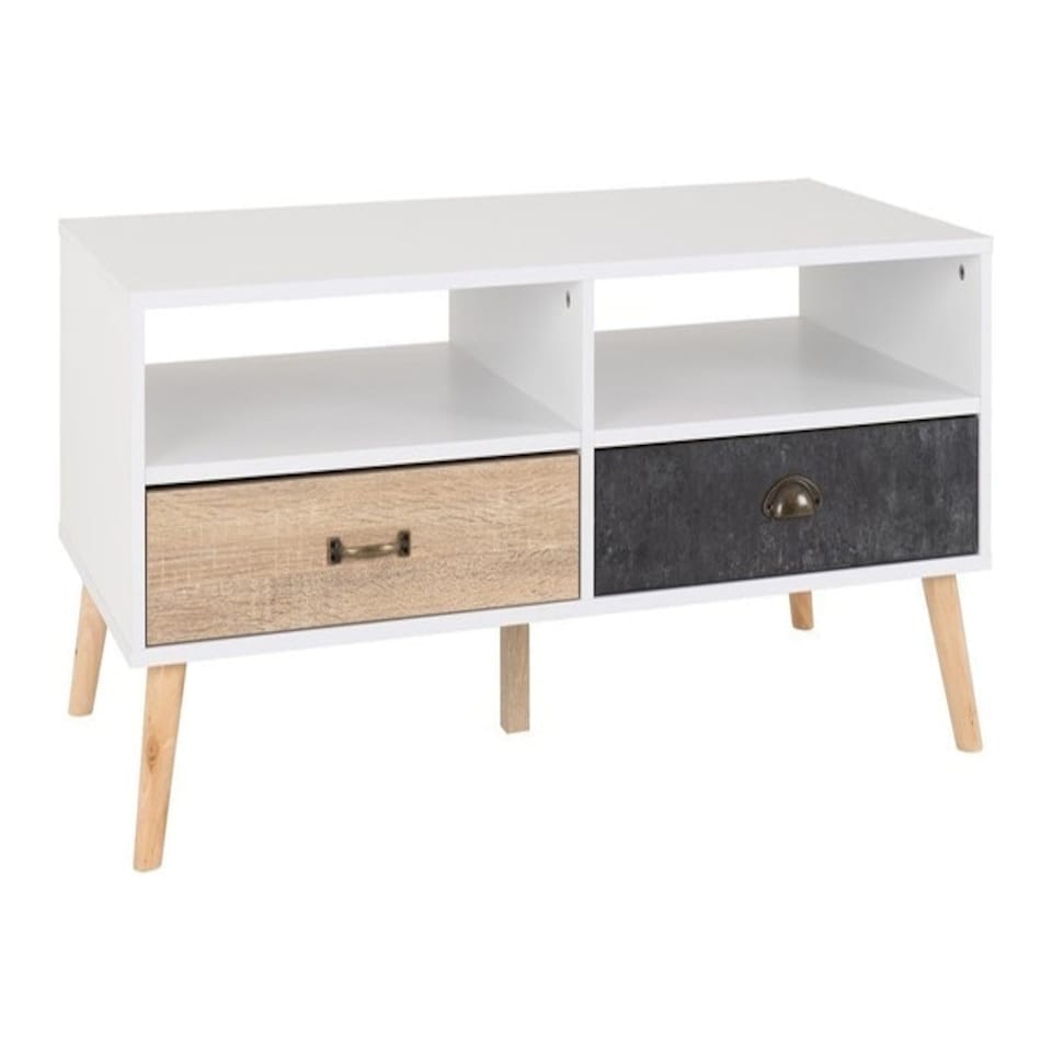 image 1 of Nordic 2 Drawer Coffee Table - L55 x W110 x H49 cm - White/Distressed Effect | White