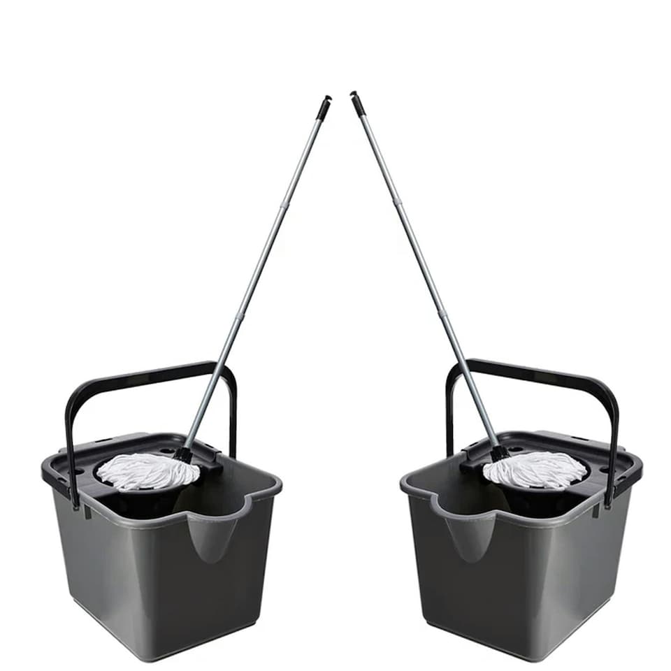 image 1 of 1 x Metallic 12 Litre Cotton Mop & Bucket Hard Floor Cleaning Set With Wringer & Pouring Lip