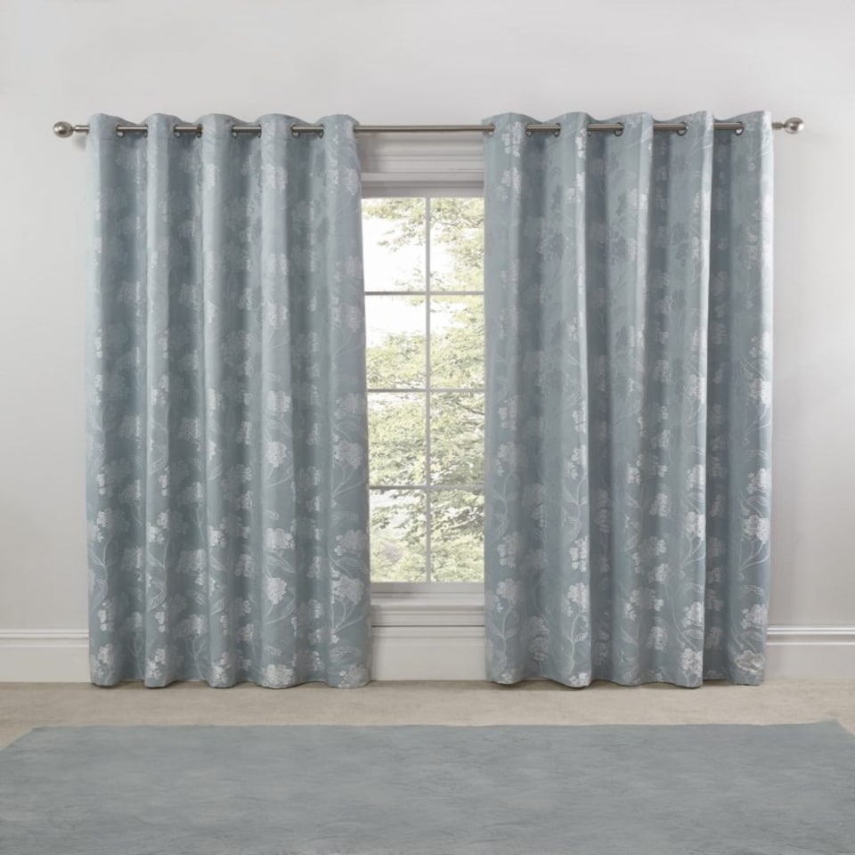 image 1 of English Garden Lined Eyelet Jacquard Curtains 168cm x 183cm Duck Egg Blue | Blue