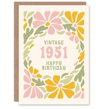 Vintage Retro Pastel Floral Her Born 1951 Aged 74 Years Old 74th Birthday Card