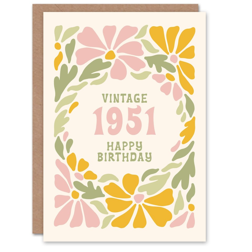 image 1 of Vintage Retro Pastel Floral Her Born 1951 Aged 74 Years Old 74th Birthday Card