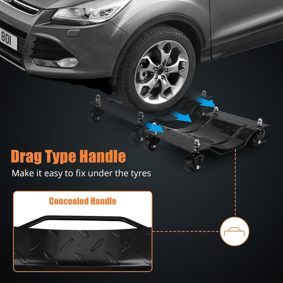 image 1 of London Boutique 4-Pack Heavy-Duty Car Dollies, 6000 lbs Capacity, 360° Swivel Nylon Wheels with Brakes for Cars, Black