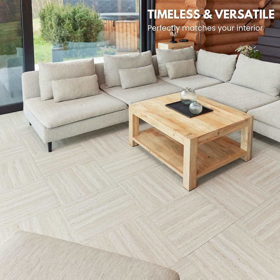 image 1 of NOVECRAFTO Vinyl Floor Tile – Self Adhesive 18x18 in – Travertine Dune – Peel & Stick for Kitchen, Bathroom & Living Room – Waterproof & Easy DIY Brown | 2.09 sqm