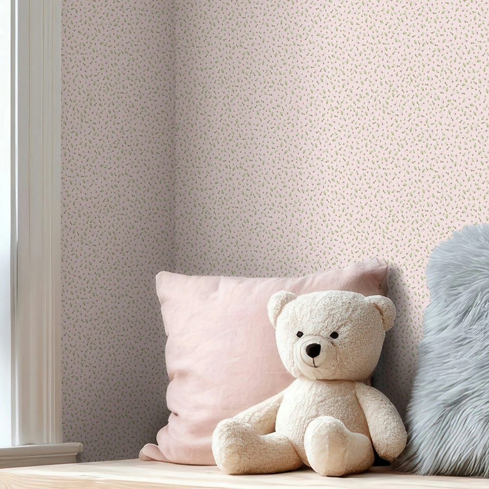 image 1 of Apple Blossom Wallpaper in Soft Pink Pink