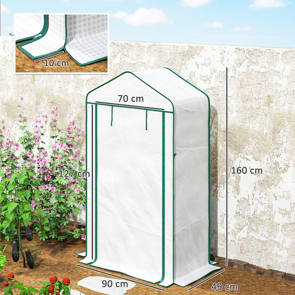 image 1 of Outsunny 90 x 49 x 160cm Portable Mini Greenhouse with Shelves, White | White | White | 90W x 49D x 160Hcm
