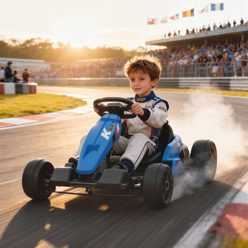 image 1 of AIYAPLAY 24V Electric Go Kart with Drift Mode, Adjustable Seat, Blue