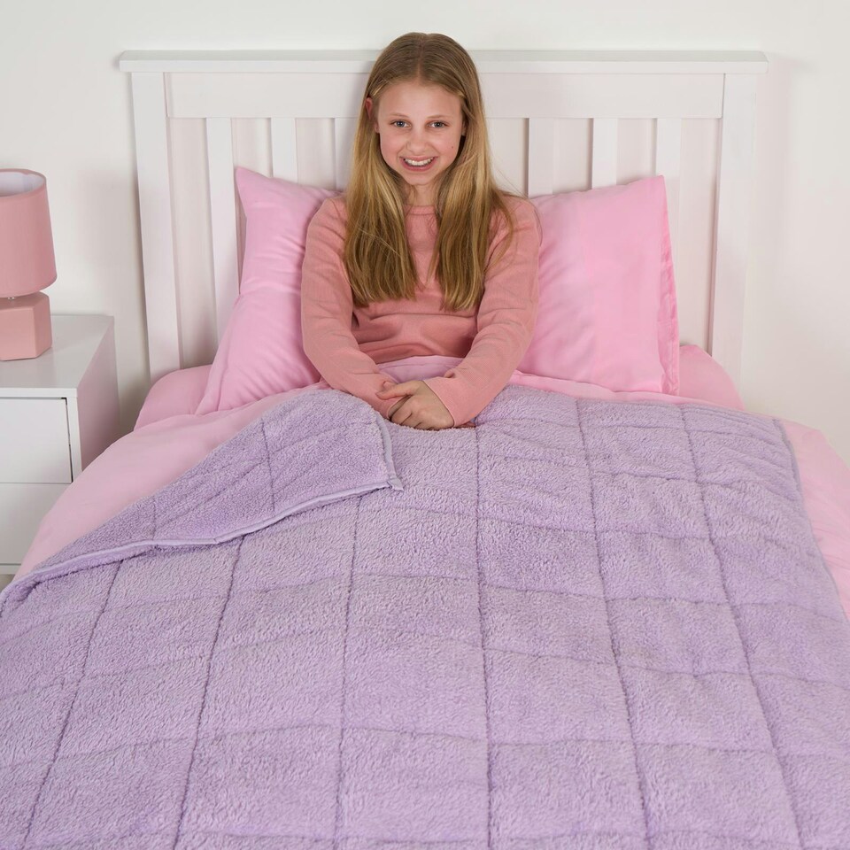 image 1 of OHS Kids 3kg Teddy Fleece Sensory Stress Anxiety Relief Weighted Blanket, 100x150cm - Lilac