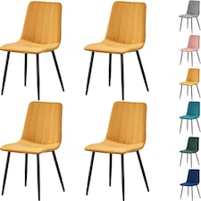Set of 4 Chairs Milan Velvet Dining Chairs with Sturdy Metal Legs - Kitchen, Living Room & Reception Chairs with Backrest and Padded Seat | Yellow | One Size