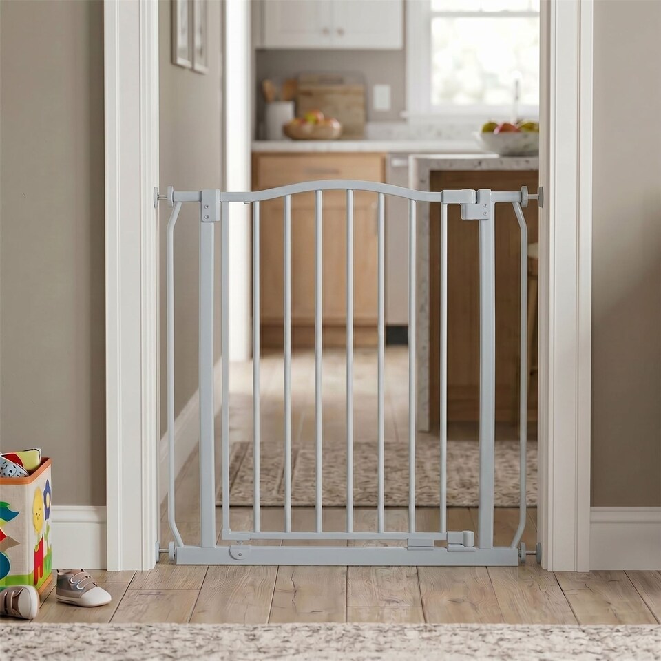 image 1 of Safetots Extra Tall Curved Top Safety Gate, 225cm - 234cm, Matt Grey, Extra Tall 100cm in Height, Pressure Fit Stair Gate, Baby Gate for Doors Hallways and Spaces, Safety Barrier, Easy Installation