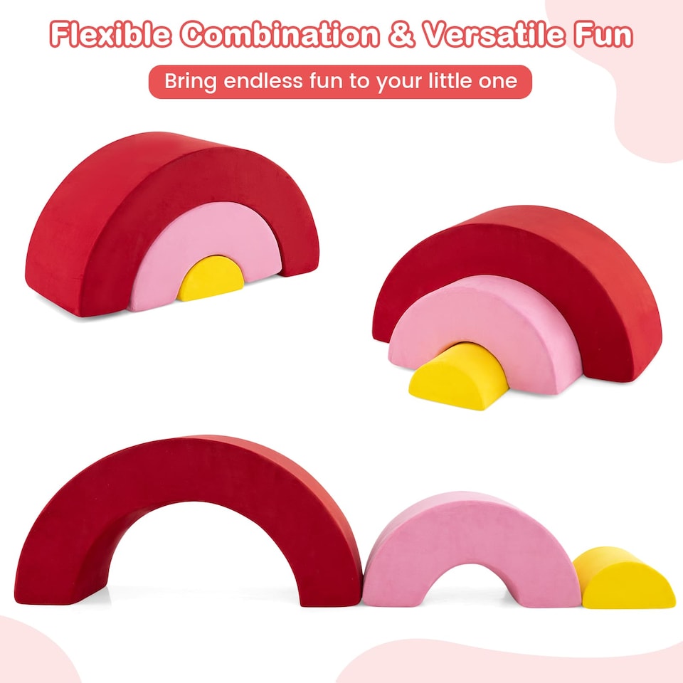 image 1 of COSTWAY 3 Piece Toddlers Climbing Toy Indoor Soft Play Equipment Playset-Red