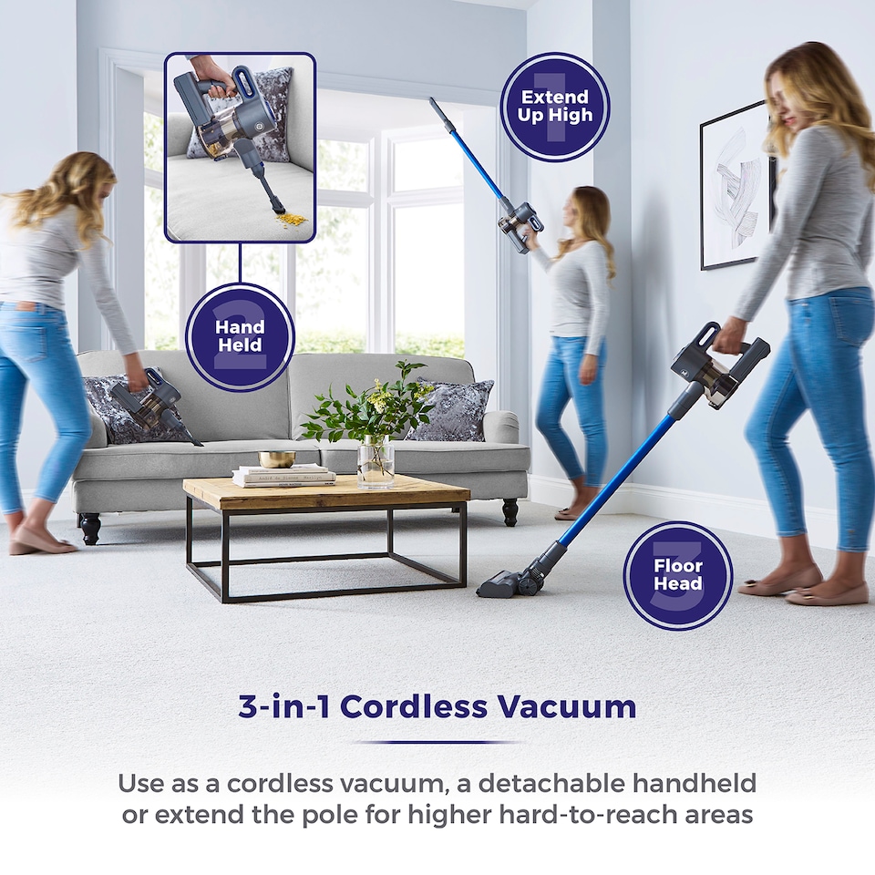 image 1 of Tower VL30 Cordless 3-in-1 Vacuum Cleaner with HEPA Filter, 1L, 150W, 22.2V, Blue & Grey, T513003