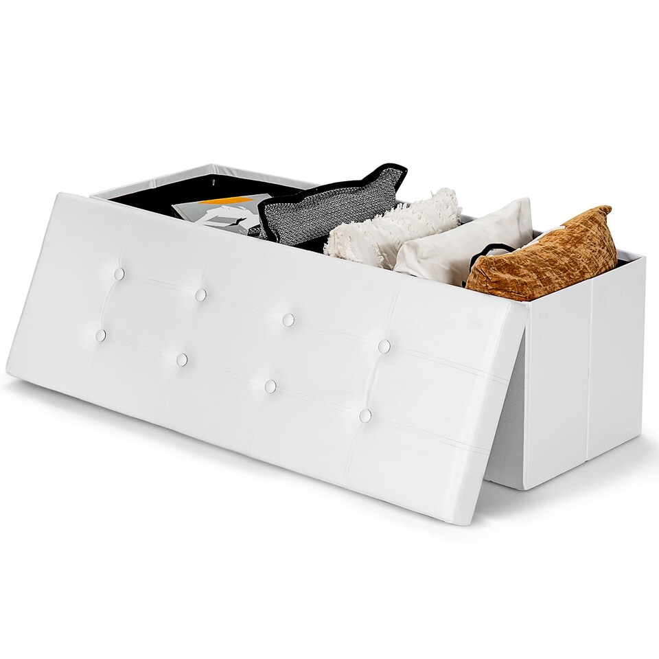 image 1 of COSTWAY Foldable Storage Ottoman Bench Large Storage Chest with Divider
