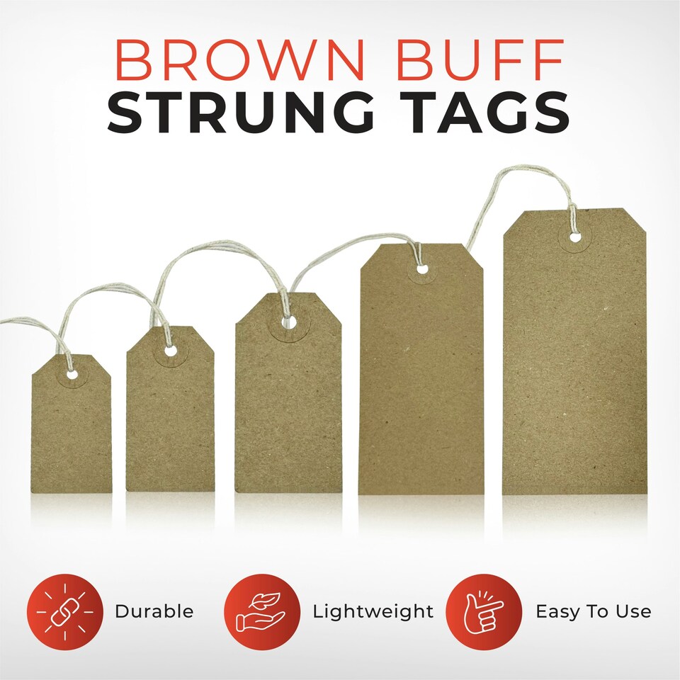 image 1 of Box of 1000 Brown Buff Strung Tags 82mm x 41mm