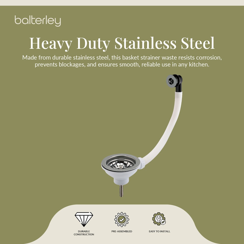 image 1 of Balterley Fireclay Kitchen Sink Basket Strainer Waste with Overflow | Silver | Brushed Nickel | 1