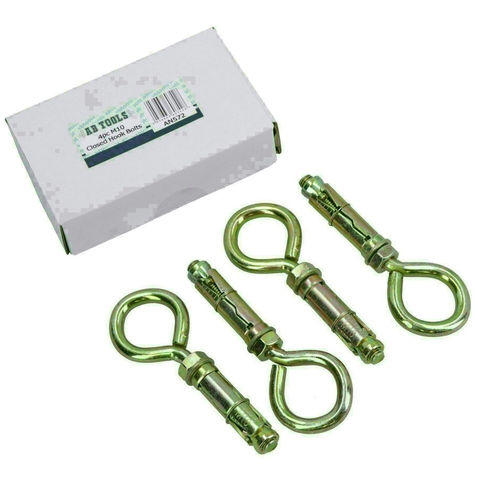 image 1 of 10mm Closed Hook Eye Bolts Rawl Shield Wall Anchor Expansion Brick Stone 8pc