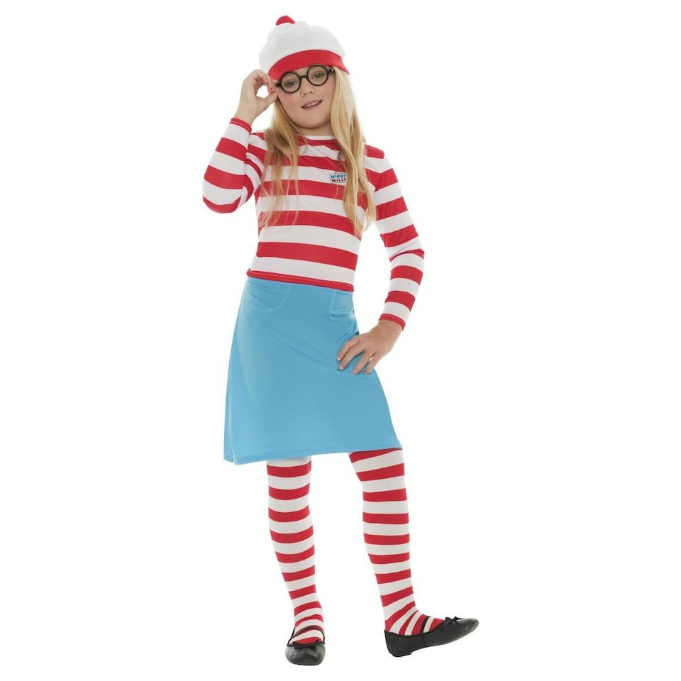 image 1 of Wheres Wally? Girls Wenda Costume Set - White/Red/Blue - 10-12 Years 10