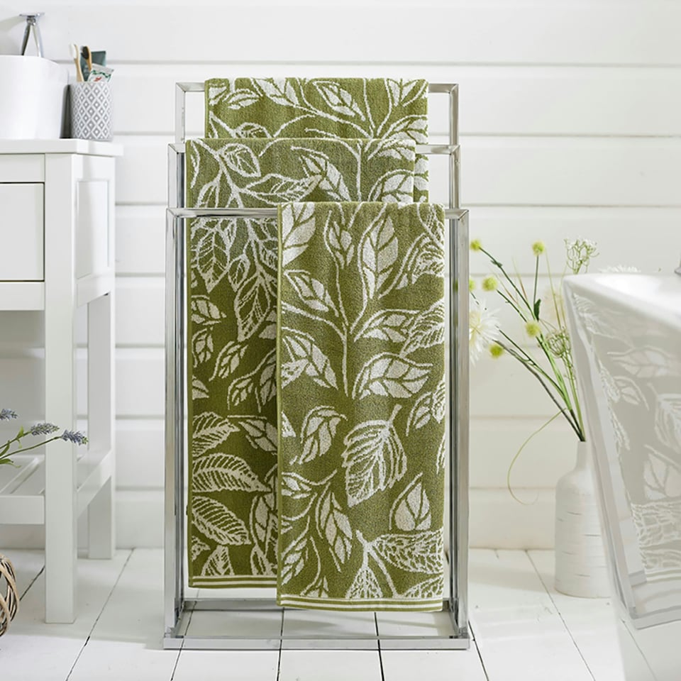 image 1 of Mixed Leaves 100% Cotton 550gsm Supersoft Towels Green | Green | Hand towel