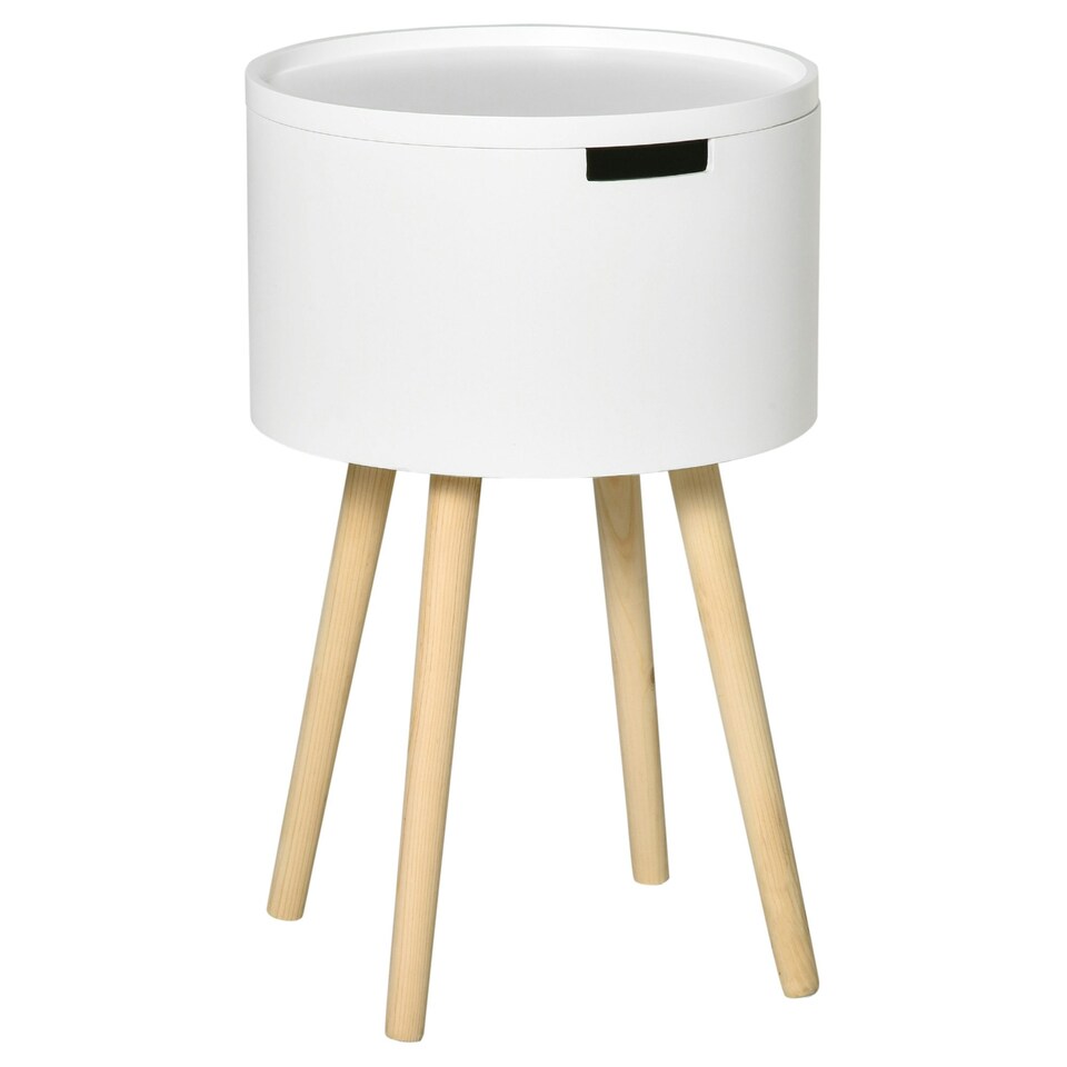 image 1 of HOMCOM Round Side Table Nightstand w/ Hidden Storage Space, Grey White