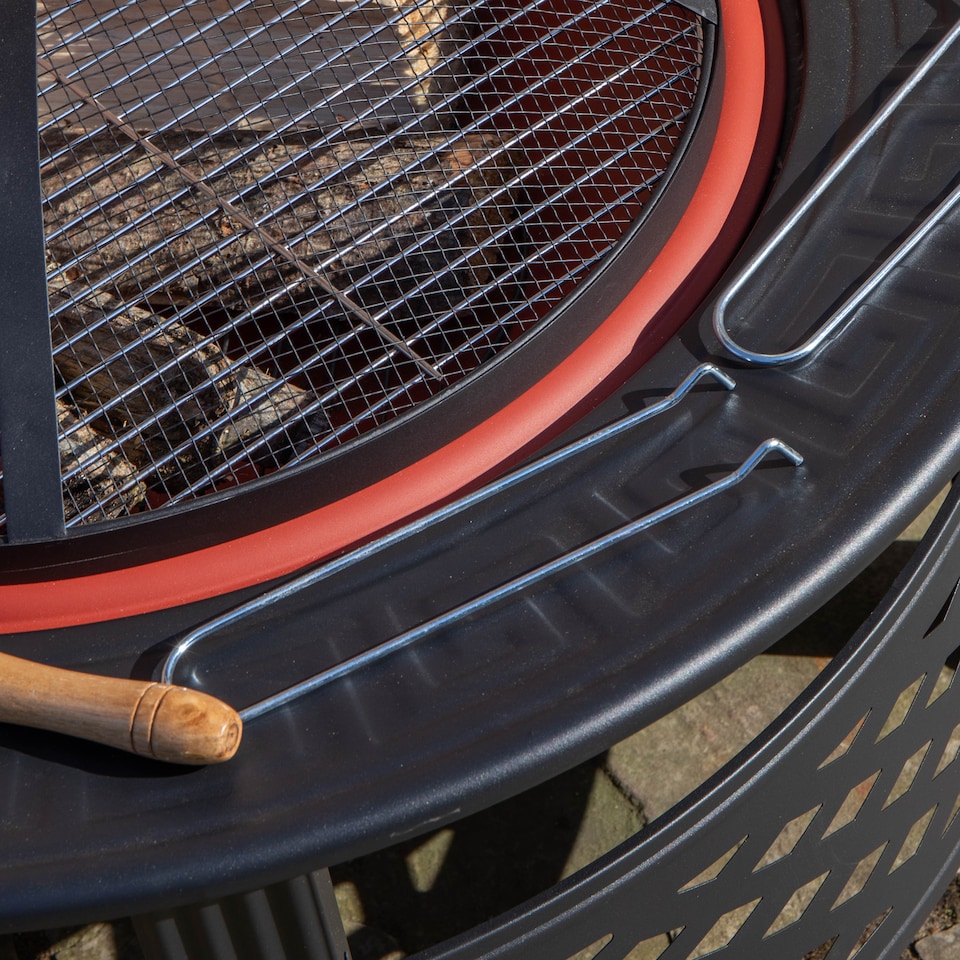 image 1 of Samuel Alexander 80x58cm Black Steel Garden Patio Firepit Heater BBQ with Cover