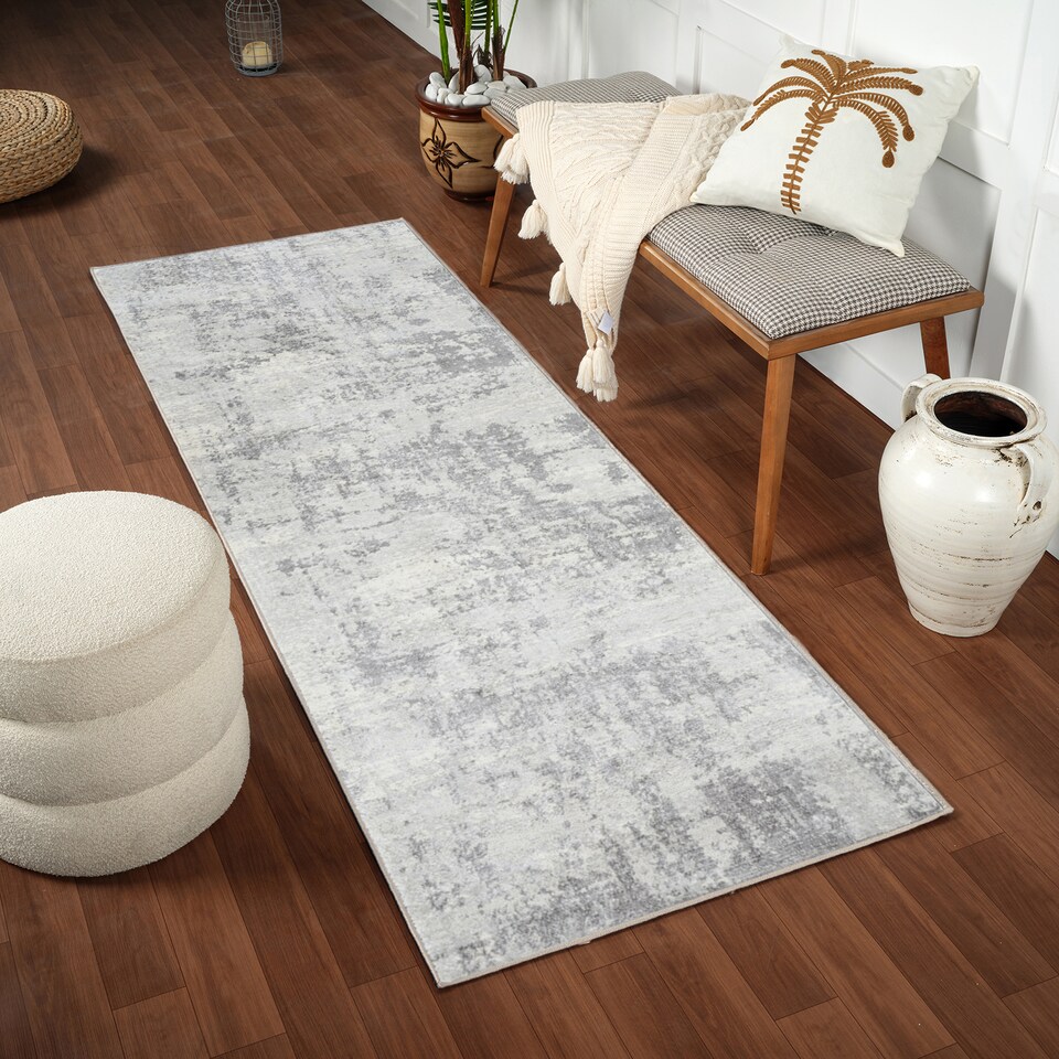 LIVABLISS Monaco-Abstract Modern Marble Rug 80 x 220 cm | Grey