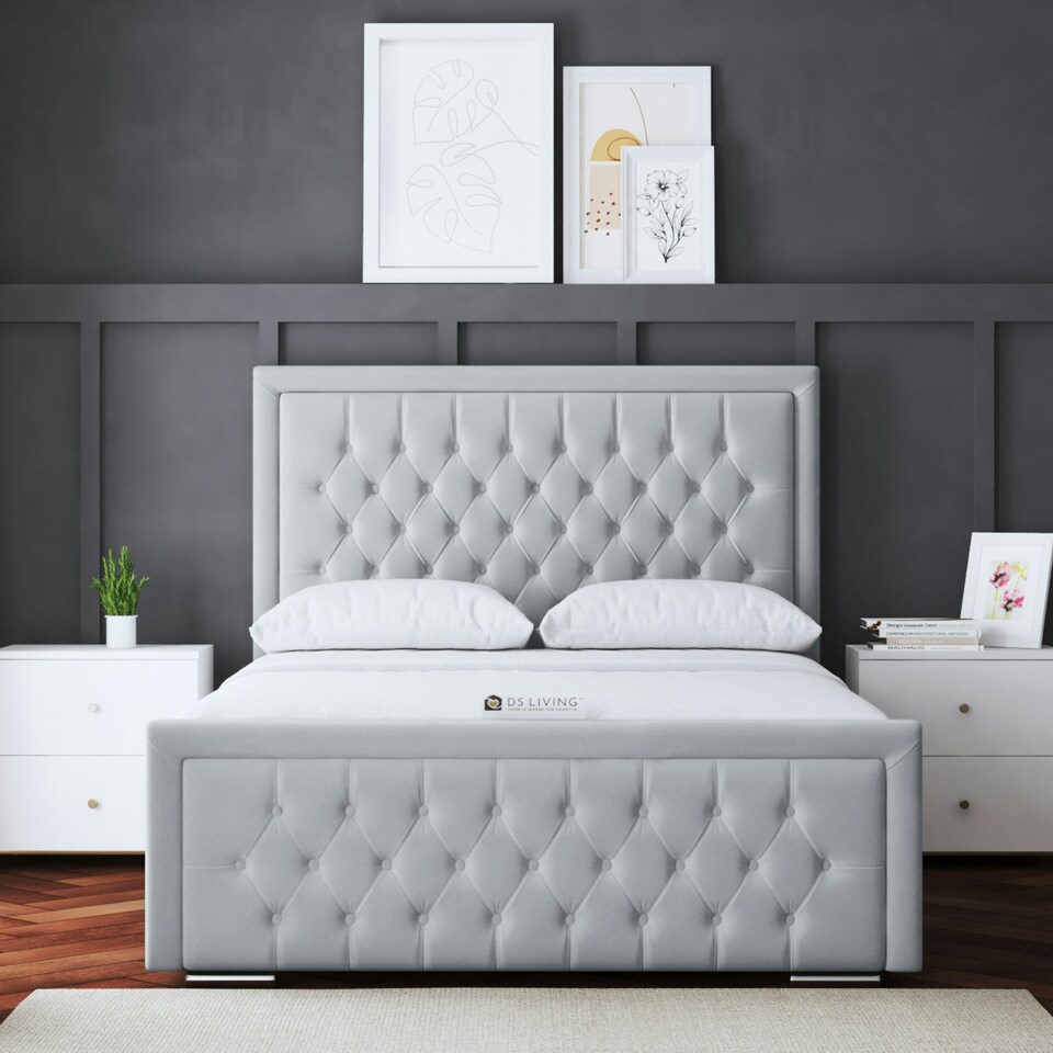 image 1 of Allegra Divan Bed with Upholstered Headboard - Silver - Super King / 6ft