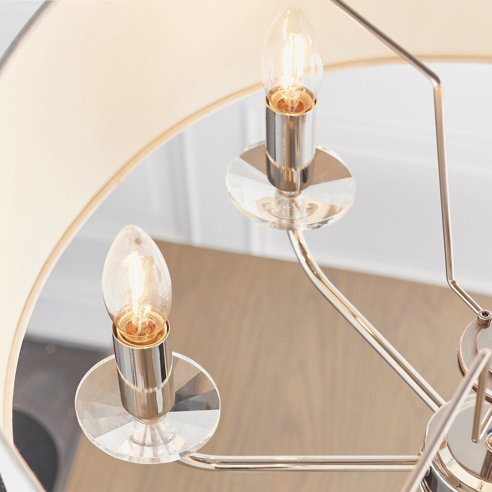 image 1 of Nixon 6 Light Multi Arm Ceiling Pendant Nickel Plate, White Silk Effect, E14