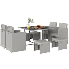 Outsunny 8 Seater Cube Rattan Garden Dining Set with Cushions, Light Grey | Grey | Light Grey | One Size