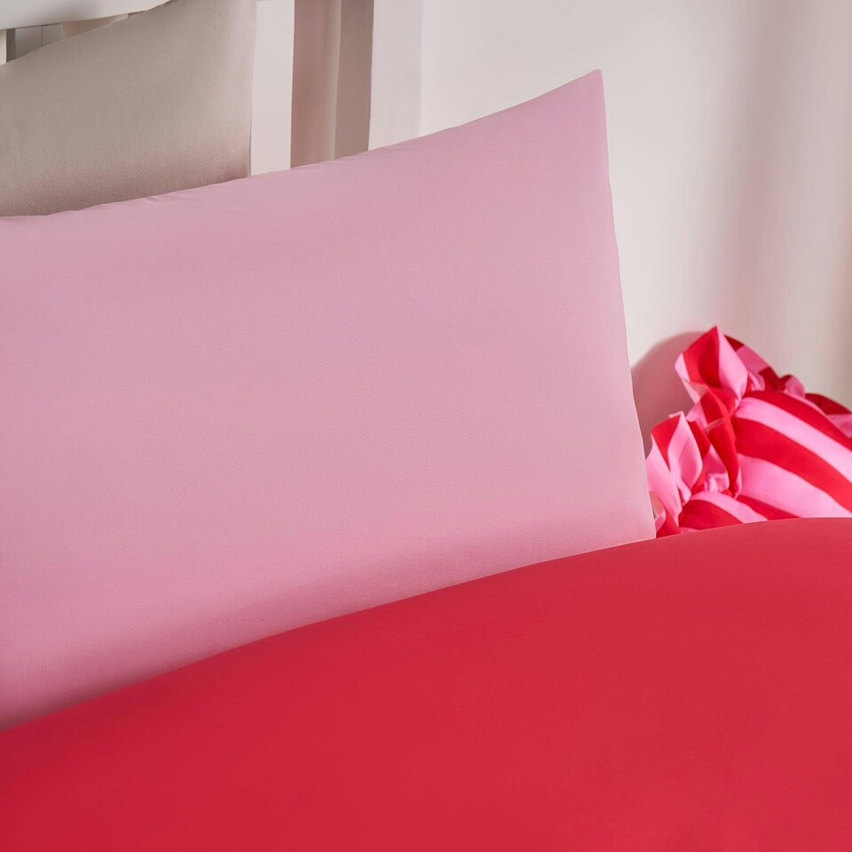 image 1 of OHS Reversible Microfibre Duvet Cover and Pillowcase Bedding Set Pink | Red | Single