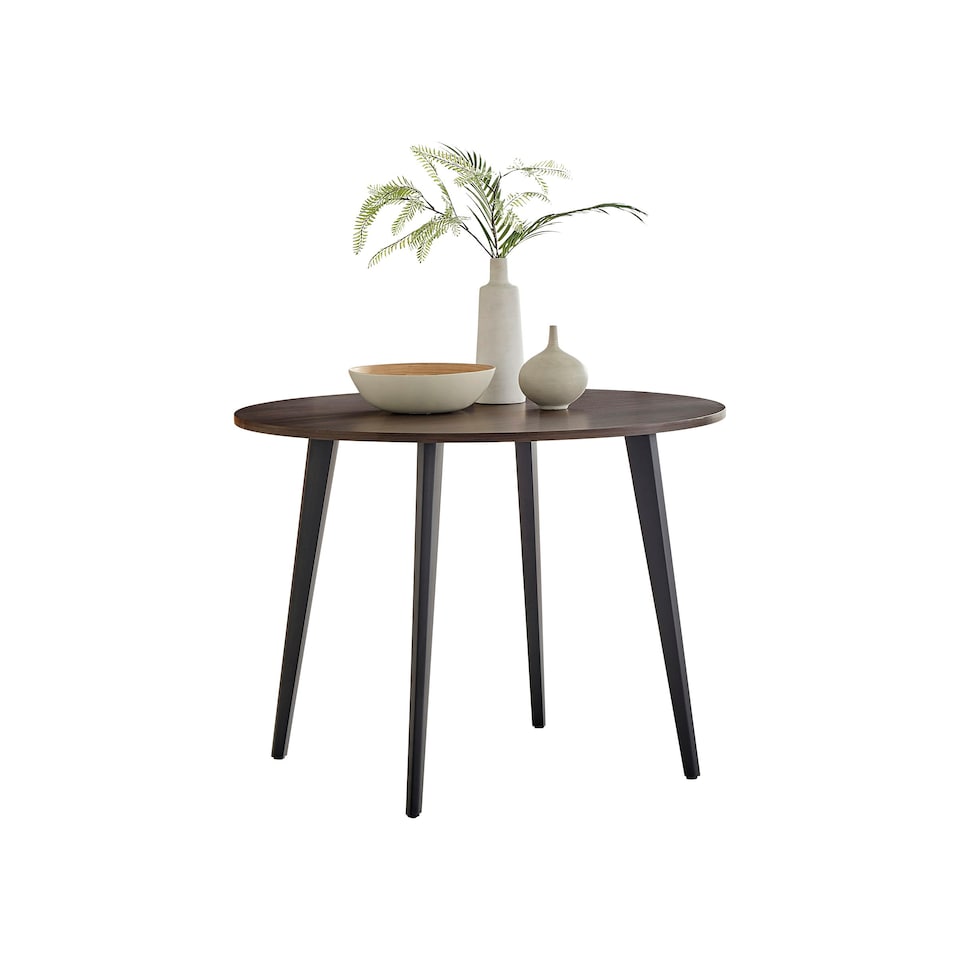 image 1 of Furniturebox Koko Walnut Wood Effect Round Dining Table Black Legs 100cm