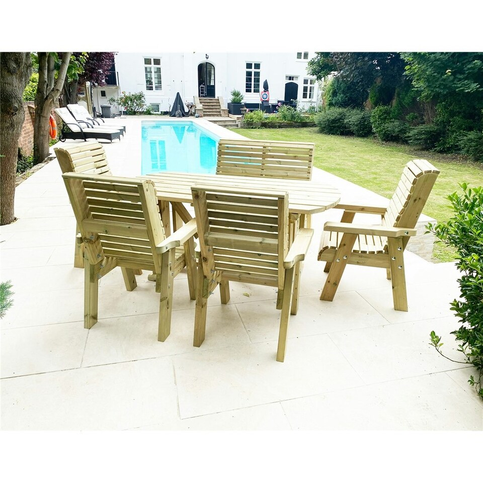 image 1 of Heavy Duty Table and Chair Set - 1 Oval Table - 4 Chairs, 1x 2 Seater Bench - 6 Seater