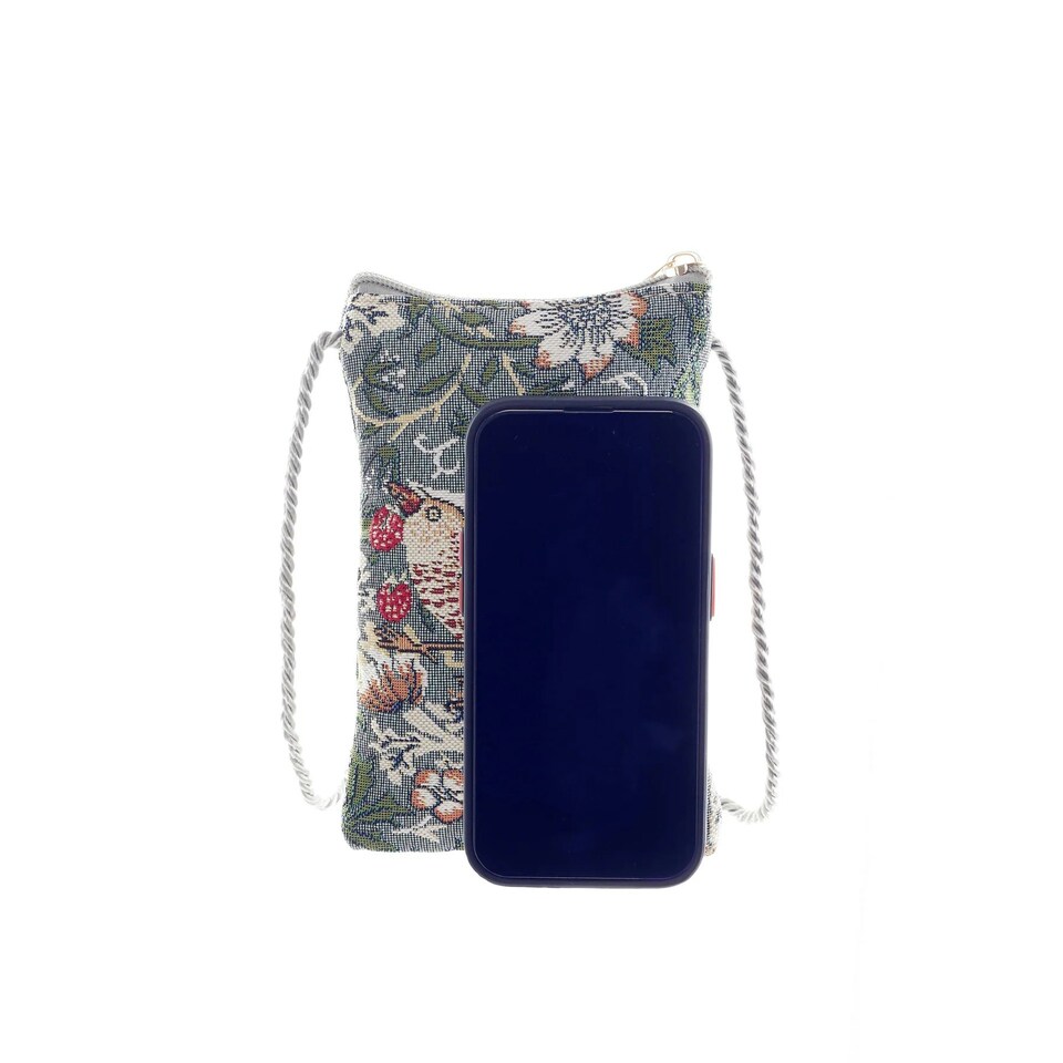 image 1 of Signare Crossbody Smart Phone Bag - Grey Strawberry Thief Multi