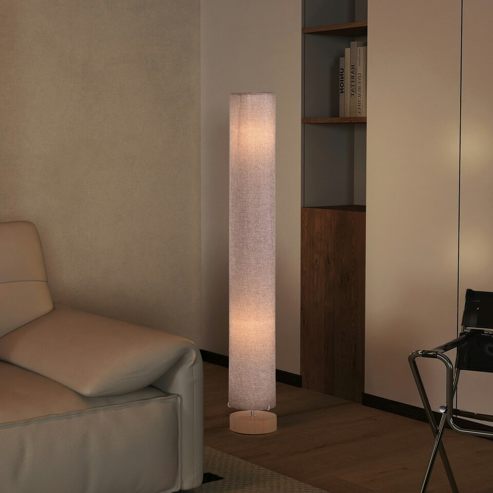 image 1 of HOMCOM Tall Floor Lamp Lighting w/ Fabric Shade for Bedroom Living Room Grey