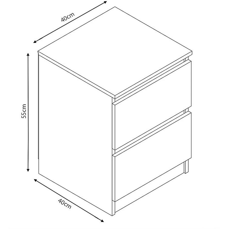 image 1 of Keaton Gloss White 2 Drawer Bedside Table Freestanding Chest Of Drawers (40 x 55 x 40cm - D x H x W) | White | White | 1