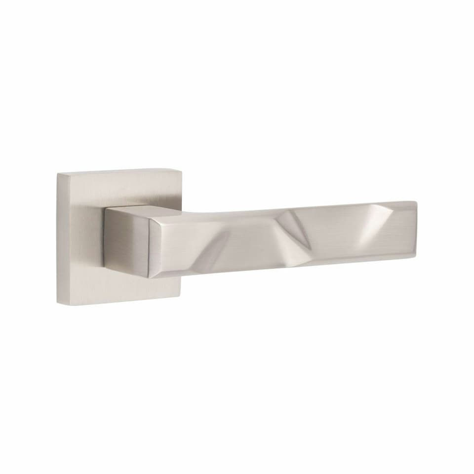 image 1 of Golden Grace Modern Nova Euro Lock Door Handles in Satin Nickel Finish with 70mm Key, Thumbturn Barrell and Ball Bearing Hinges | Grey | 1 Set