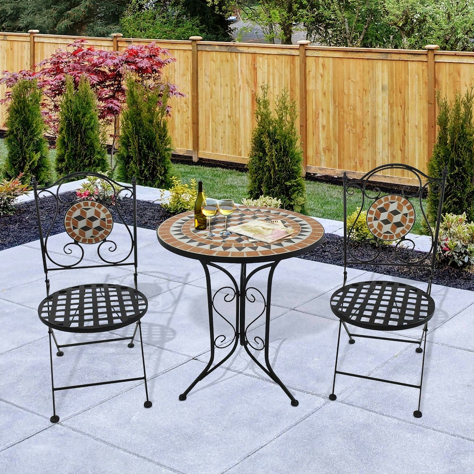 image 1 of Outsunny 3 Pcs Mosaic Bistro Table Chair Set Patio Garden Dining Furniture