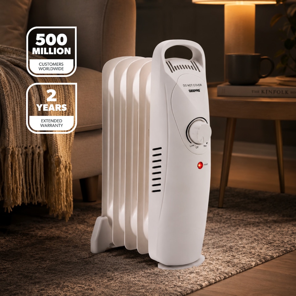 image 1 of GEEPAS 5 Fin Oil Filled Radiator Heater 450W White