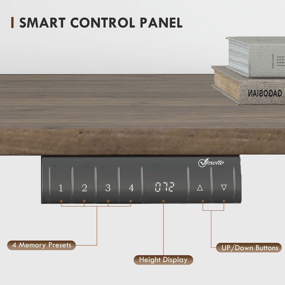 image 1 of Vinsetto Electric Standing Desk, 140 x 70cm Height Adjustable Sit Stand Desk with 4 Memory Smart Panel, Stand Up Desk for Home Office, Black and Teak