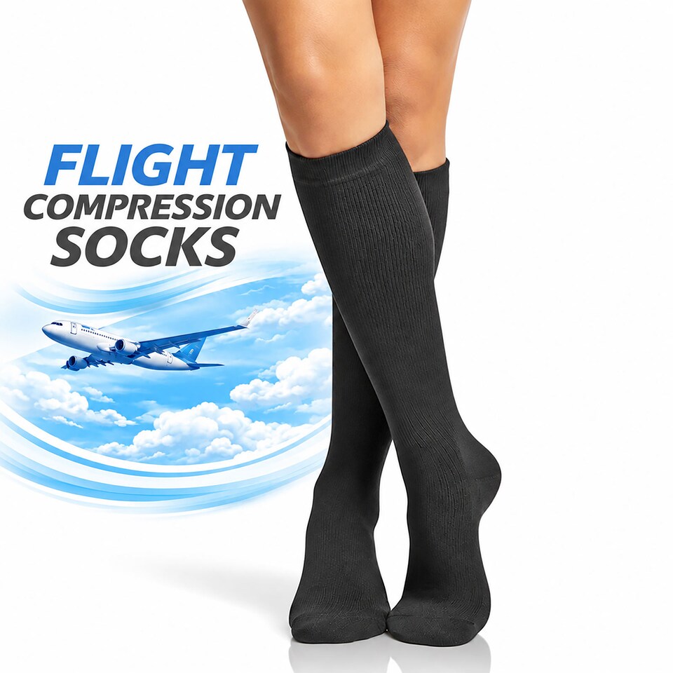 image 1 of aZengear Compression Socks for Women & Men (20-30 mmHg), Knee-High Flight Socks