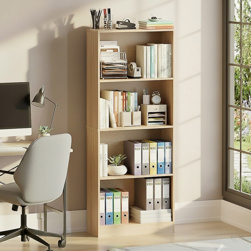 image 1 of Vida Designs Cambridge 4 Tier Large Bookcase Display Storage, Oak