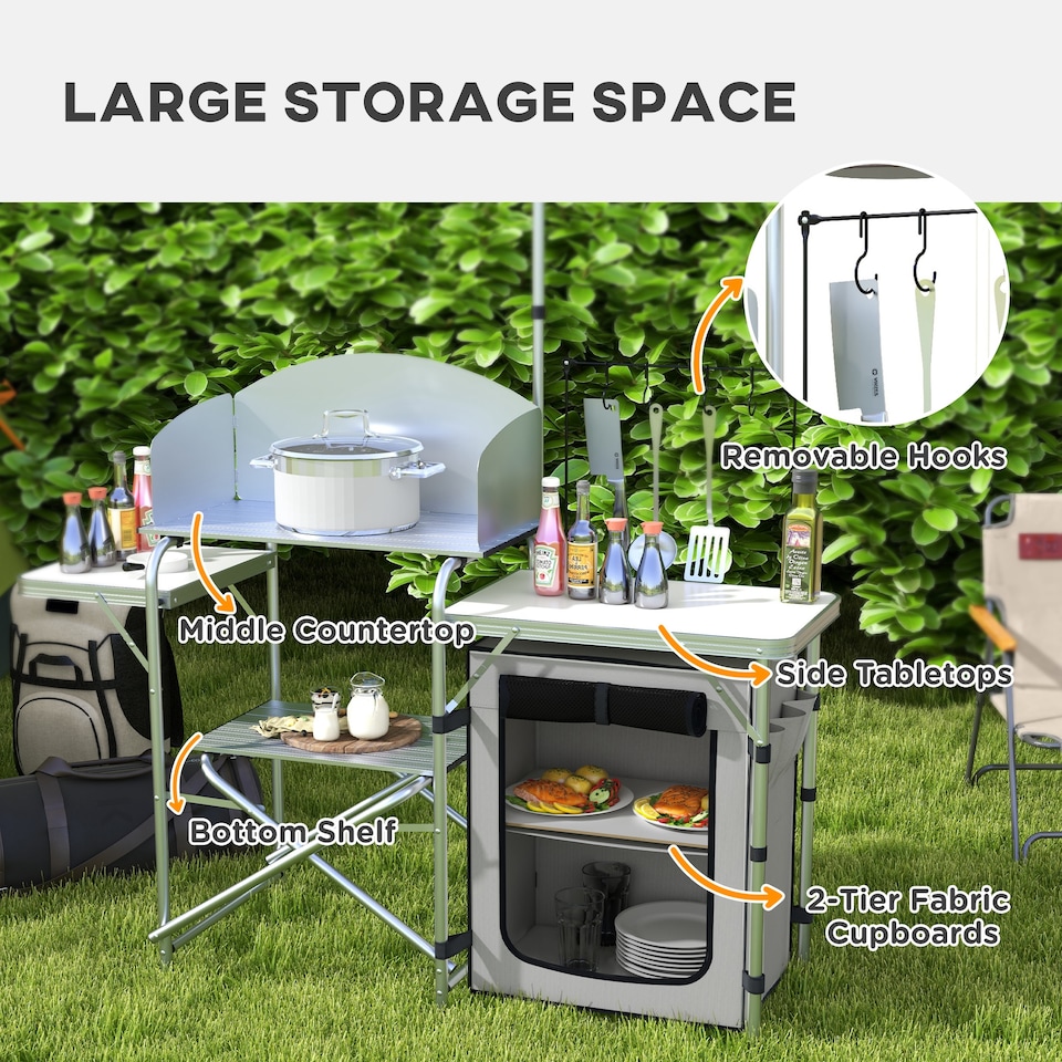 image 1 of Outsunny Camping Kitchen with Cupboard Folding Camping Table with Carrying Bag