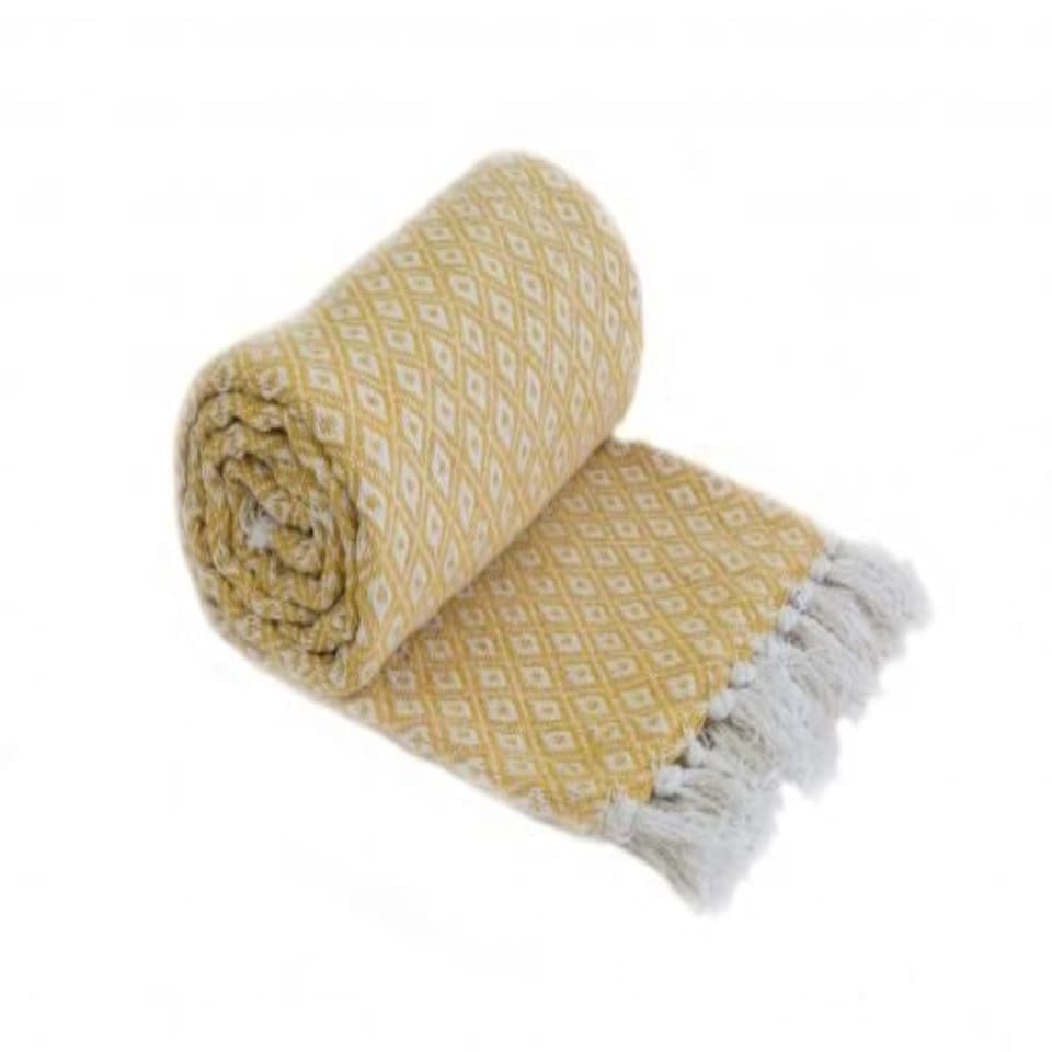 image 1 of Stockholm Collection Recycled Cotton Throw in Ochre (70" x 100") Yellow | Yellow