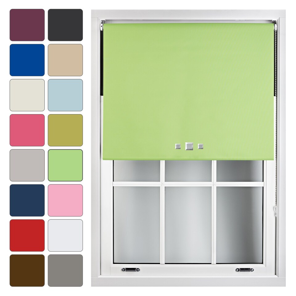 image 1 of FURNISHED Blackout Roller Blinds with Triple Square Eyelets Cut to Size Easy Fit Window Shade | Green | Lime | (W) 210cm x (L) 165cm