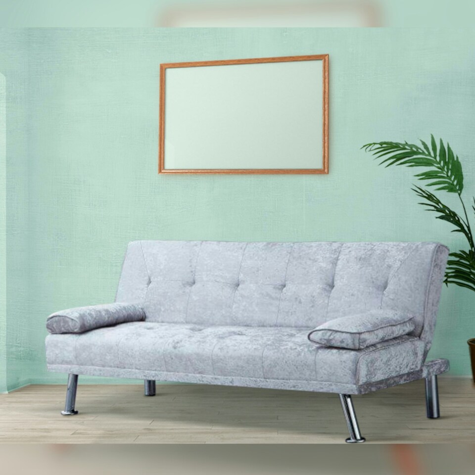 image 1 of Crush Velvet Clic Clac  Luxury Sofa Bed with In Silver