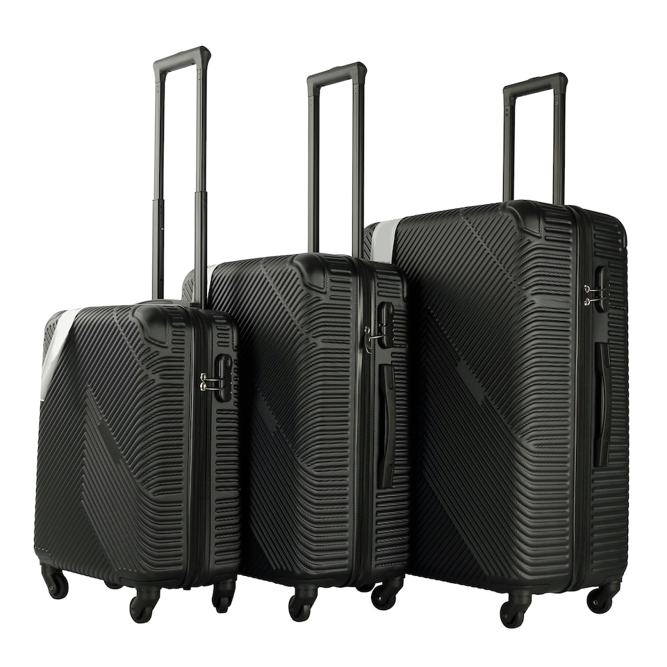 image 1 of Black 3 Piece Hard Shell Suitcase Set Black