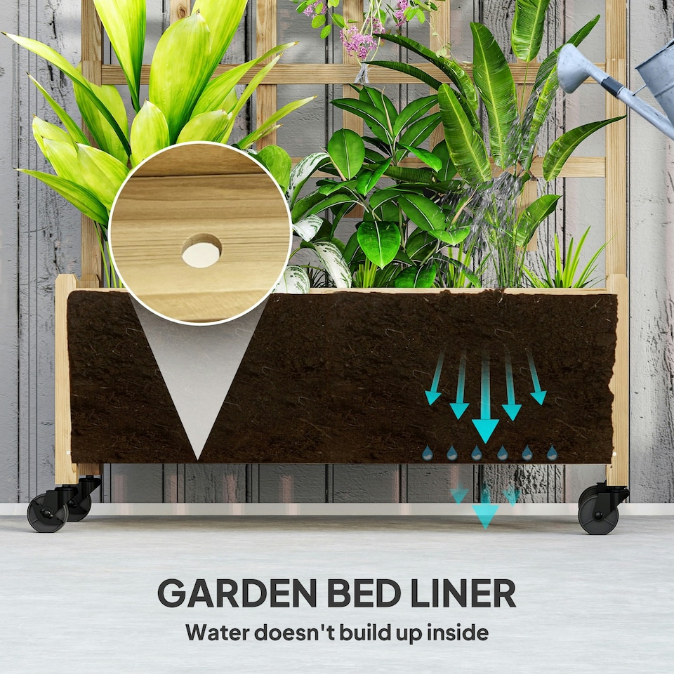 image 1 of Outsunny Wooden Trellis Planter, Raised Garden Bed with Wheels, Natural